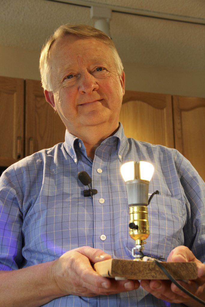 Photo David Dodge, Green Energy Futures Interviews with Wayne Rogers of Luminessence Lighting at Matthew Rogers' home in Edmonton, Alberta
