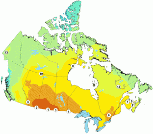 This map shows Canada's solar potential. <a href="http://pv.nrcan.gc.ca/index.php?lang=e&m=r">Source</a>