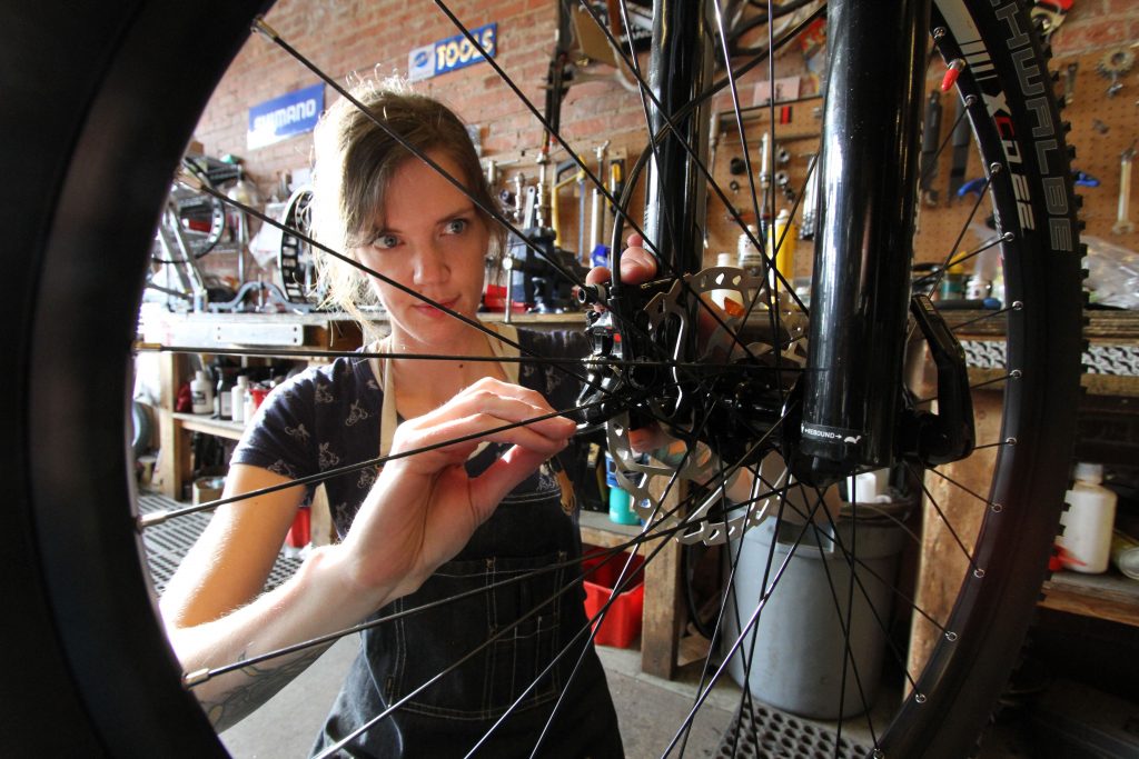 Kimberly Snider, a bike mechanic at Redbike in Edmonton.