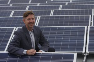 The Landmark Group of Builders unveiled their 120-kilowatt solar PV array in Edmonton on Thursday, August 28. The 510 solar panels are on the roof and installed as awnings. Kyle Kasawski is the general manager of Landmark Power Solar and was key to getting this project done. 