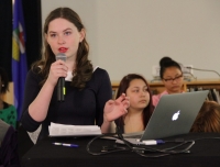 Stephanie Zewakuk addressing the virtual town hall on climate change. Photo David Dodge, GreenEnergyFutures.ca