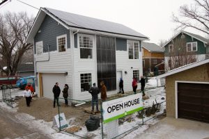 One of Edmonton's first carbon neutral, net-zero garage suites opened the doors to the public on Feb. 20, 2016. The home is heated using a solar wall, air-to-water heat pump and thermal energy storage, one of the first of its kind in Canada. Photo David Dodge, GreenEnergyFutures.ca