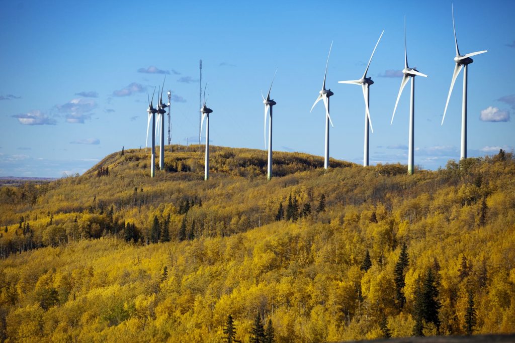 Bear Mountain Wind Park defines the skyline around the city of Dawson Creek.