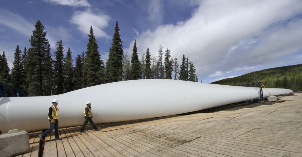 This blade will be attached to a turbine at the Quality Wind project and is 49 meters long.