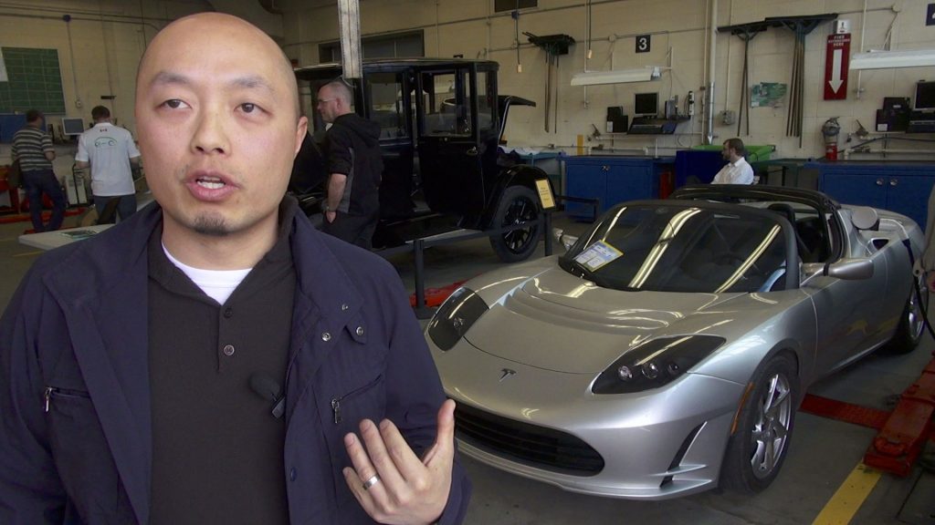 Ed Mah with his Tesla Roadster at the Future of Transportation held at NAIT in Edmonton, Alberta.