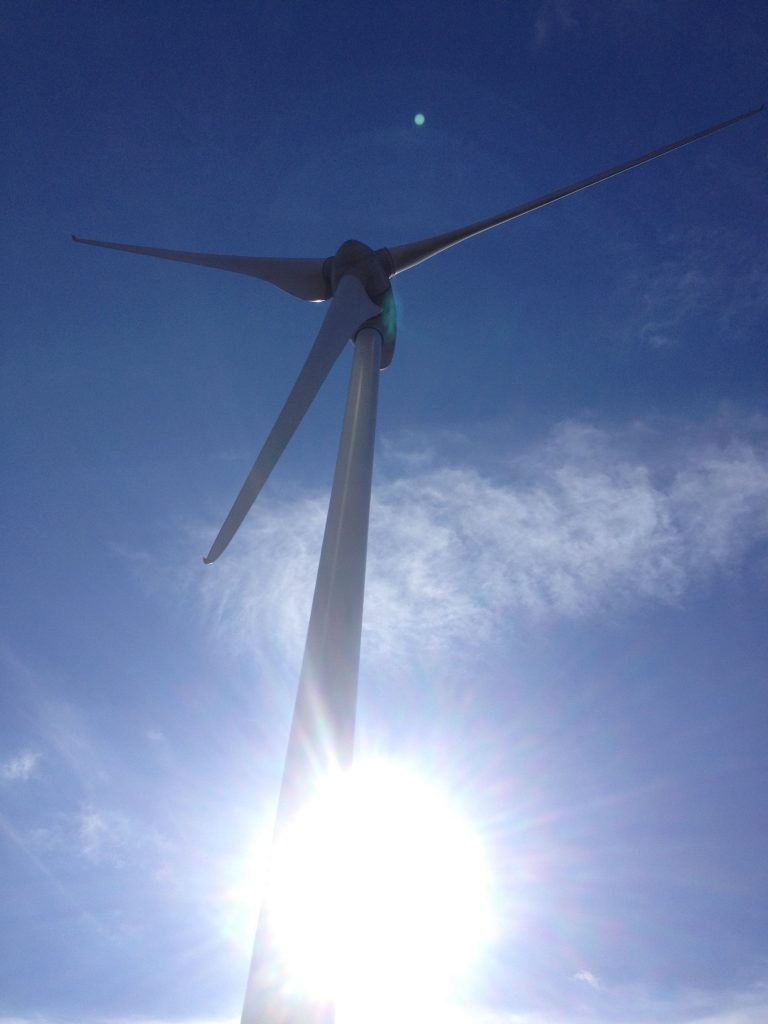 A turbine at the Nuttby Mountain wind farm.