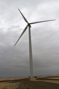 A wind turbine at the Wintering Hills wind farm owned by Suncor Energy.